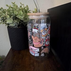 Farmers Market 20oz Meadow Picnic French Cafe Iced Coffee Glass Cup Cottagecore